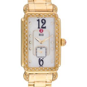 Michele Gold Tone Deco Watch! Retail $2600!